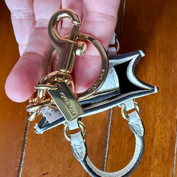 NEW Coach Chalk White North/South Mini Tote Bag Charm with Gold Hardware - Picture 7 of 8